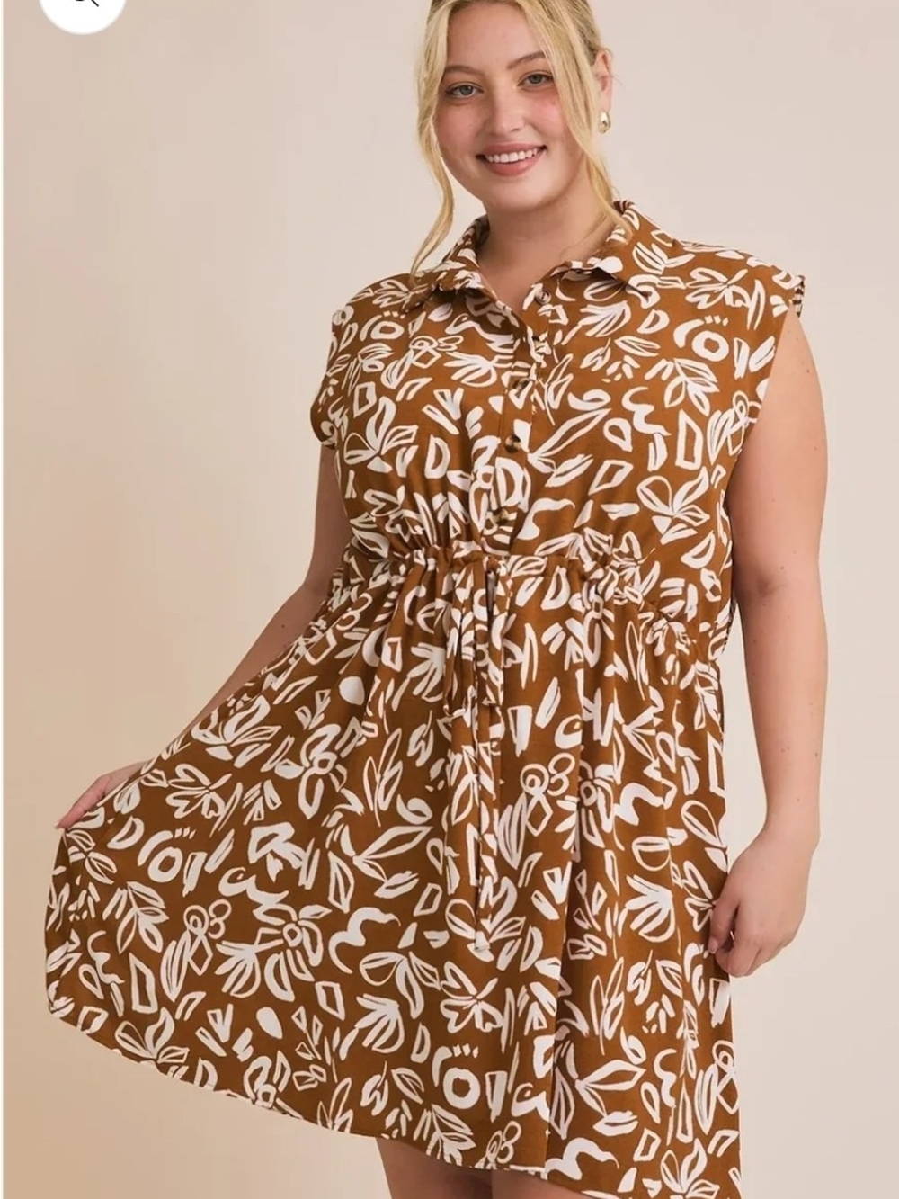 GILLI- SIZE L- NWT Abstract Print Collared Sleeveless Boho Caramel Summer Dress